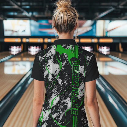 Custom Gray And Green Strike Bowling Women Quarter-Zip Shirts, Bowling League Team Uniform IPHW8862