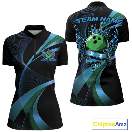 Bowling jersey with green ball and blue patterns on black background, featuring 'Chiptee Amz' brand.