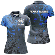 Load image into Gallery viewer, Custom Blue Splatter Bowling Polo Shirts For Women, Custom Bowling Uniforms Bowling Jerseys IPHW7093
