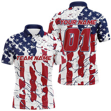 Load image into Gallery viewer, Personalized American Flag Patriotic Bowling Shirt For Men With Custom Name, Team Name, Number IPHW7101
