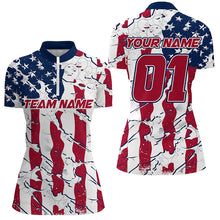Load image into Gallery viewer, Custom American Flag Patriotic Bowling Shirt For Women With Custom Name, Team Name, Number IPHW7101