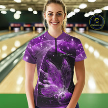 Load image into Gallery viewer, Custom Ethereal Purple Butterfly Bowling Women Quarter-Zip Shirts, Ladies Bowling Outfit IPHW10245