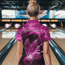 Load image into Gallery viewer, Custom Ethereal Pink Butterfly Bowling Team Women Polo Shirts, Ladies Bowling Outfit IPHW10246