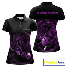 Load image into Gallery viewer, Custom Black And Purple Dragon Bowling Shirts, Bowling League Shirt Dragon Women Jersey IPHW10704