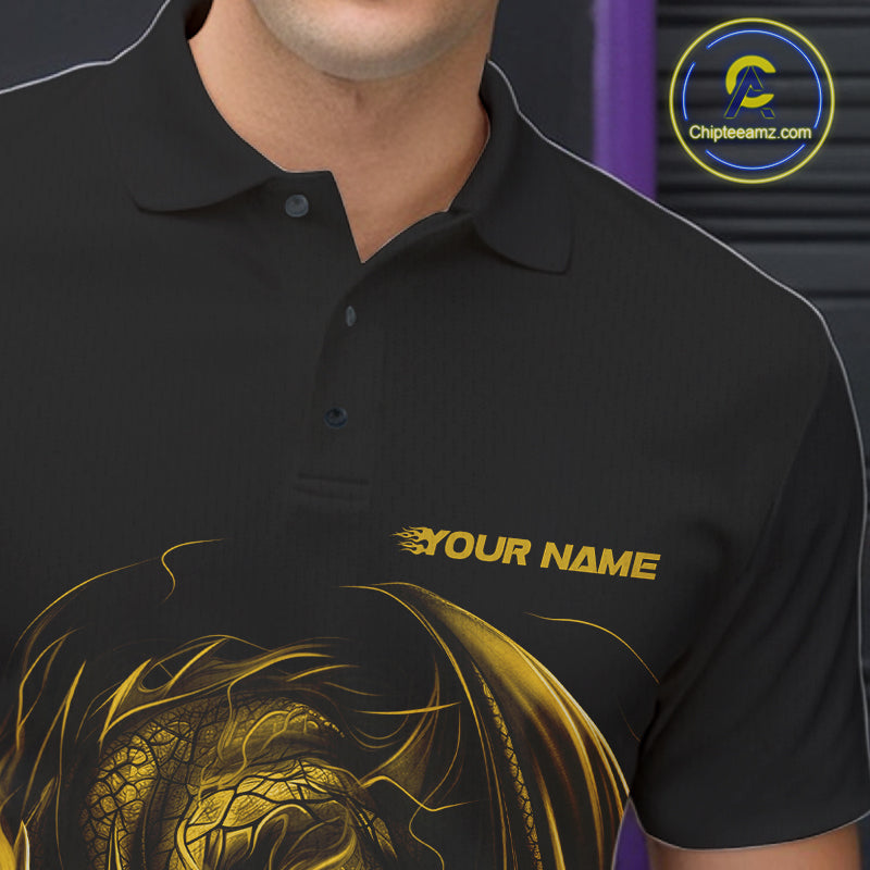 Custom Black And Yellow Dragon Bowling Shirts, Bowling League Shirt Dragon Men Jersey IPHW10706