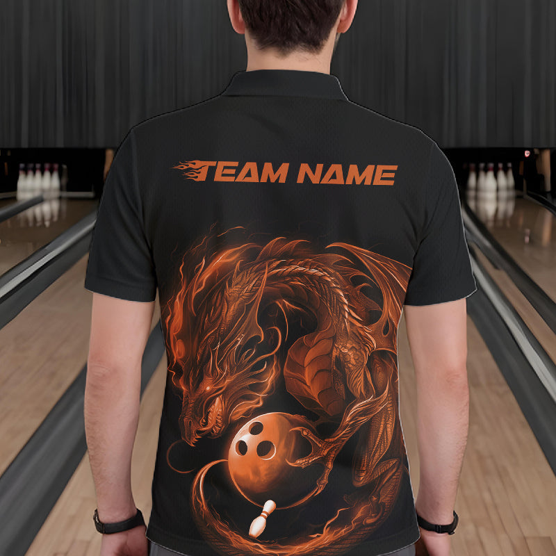 Custom Black And Orange Dragon Bowling Shirts, Bowling League Shirt Dragon Men Jersey IPHW10707