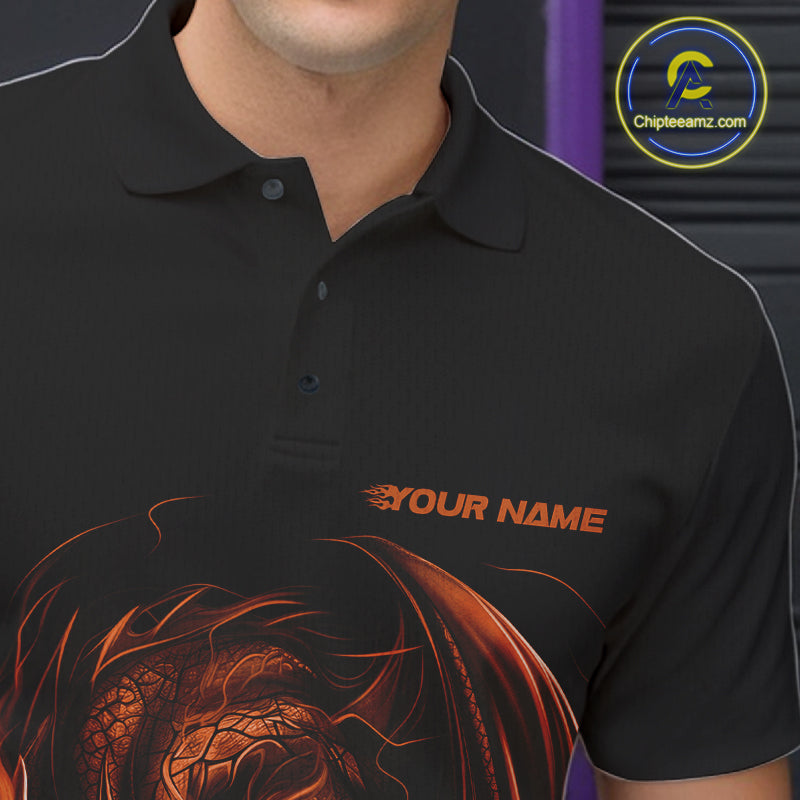 Custom Black And Orange Dragon Bowling Shirts, Bowling League Shirt Dragon Men Jersey IPHW10707