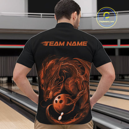 Custom Black And Orange Dragon Bowling Shirts, Bowling League Shirt Dragon Men Jersey IPHW10707