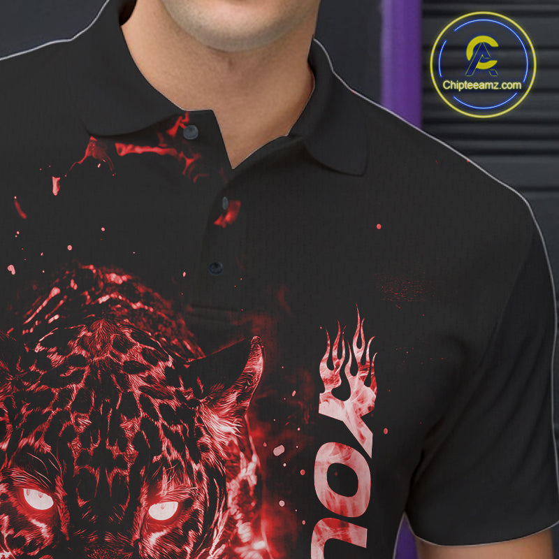 Custom Red Flaming Leopard Bowling Shirts For Men, Fire Bowling Team Shirt Bowler Uniform IPHW10712