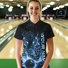 Load image into Gallery viewer, Custom Blue Flaming Leopard Women Bowling Shirts, Fire Bowling Team Shirt Bowler Uniform IPHW10714