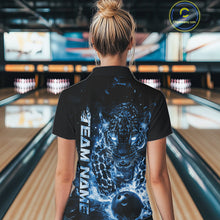 Load image into Gallery viewer, Custom Blue Flaming Leopard Women Bowling Shirts, Fire Bowling Team Shirt Bowler Uniform IPHW10714