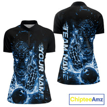 Load image into Gallery viewer, Custom Blue Flaming Leopard Women Bowling Shirts, Fire Bowling Team Shirt Bowler Uniform IPHW10714