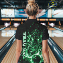 Load image into Gallery viewer, Custom Green Flaming Leopard Women Bowling Shirts, Fire Bowling Team Shirt Bowler Uniform IPHW10715
