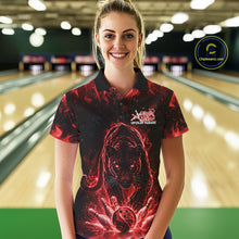 Load image into Gallery viewer, Custom Black And Red Flame Leopard Bowling Women Polo Shirt, Bowling League Team Shirt IPHW11254