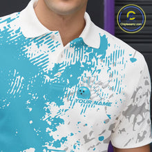 Load image into Gallery viewer, Custom Teal Blue Splatter Bowling Team Men Polo Shirt, Bowling League Shirt Bowler Jerseys IPHW11259
