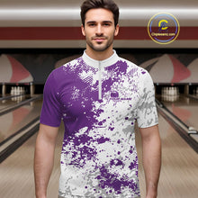 Load image into Gallery viewer, Custom Purple Splatter Bowling Team Men Quarter-Zip Shirt, Bowling League Shirt Bowler Jerseys IPHW11260