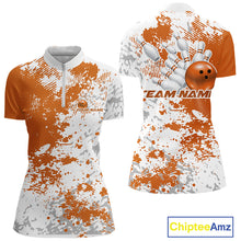 Load image into Gallery viewer, Custom Orange Splatter Bowling Team Women Quarter-Zip Shirt, Bowling League Shirt IPHW11261