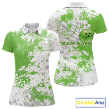 Load image into Gallery viewer, Custom Green Splatter Bowling Team Women Polo Shirt, Bowling League Shirt Bowler Jerseys IPHW11262