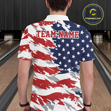Load image into Gallery viewer, Person wearing a polo shirt with an American flag design in a bowling alley.
