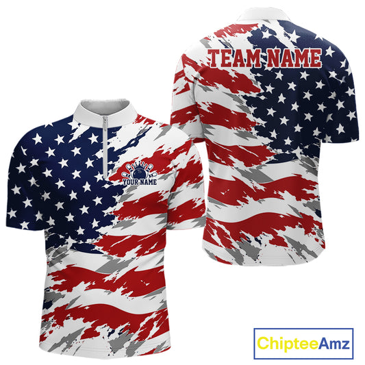 American flag patterned polo shirt with 'Team Name' text on a white background