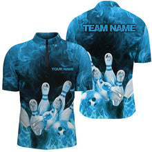 Load image into Gallery viewer, Custom Fire Strike Bowling Shirts For Men, Blue Flame Bowling League Shirts Bowling Team IPHW7119