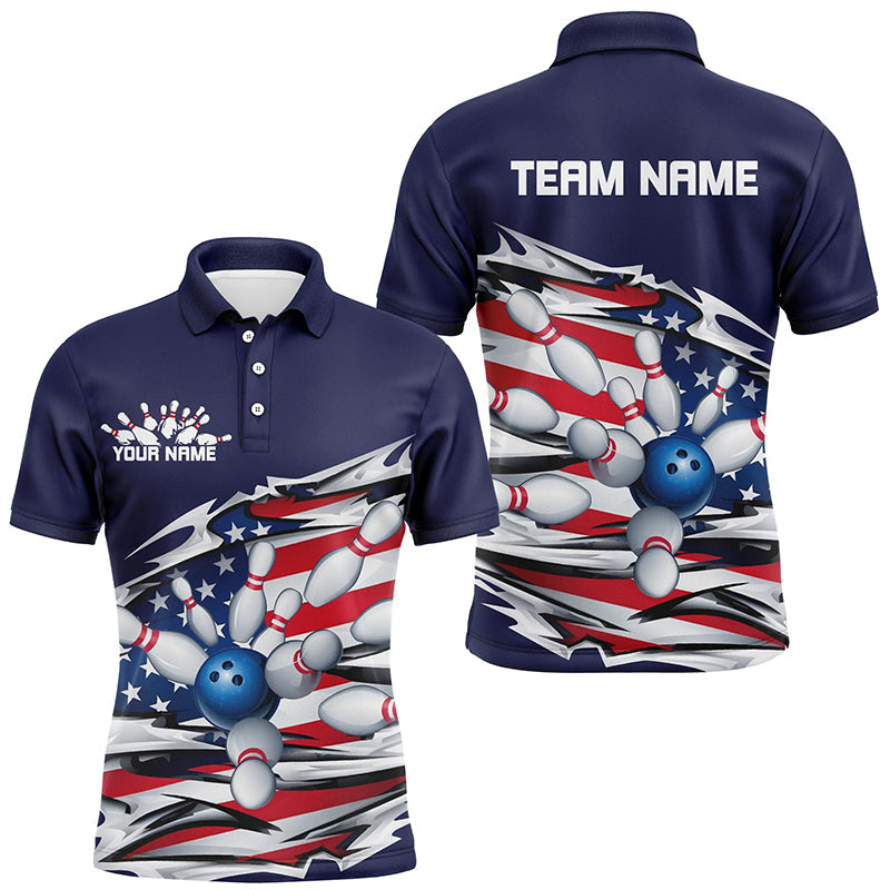 Custom Patriotic Bowling Shirts For Men, US Bowling League Shirts Uniform | Navy IPHW7433