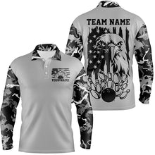 Load image into Gallery viewer, American Flag Eagle Custom Gray Camo Patriotic Bowling Shirts For Men, Us Bowling League Shirt IPHW7944