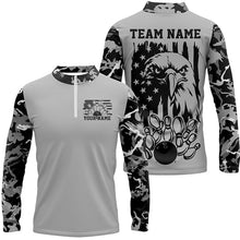 Load image into Gallery viewer, American Flag Eagle Custom Gray Camo Patriotic Bowling Shirts For Men, Us Bowling League Shirt IPHW7944