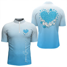 Load image into Gallery viewer, Custom Blue Bowling Heart Quarter-Zip Shirts For Men, Valentine Bowling Couple Outfits IPHW8362