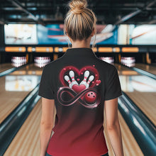 Load image into Gallery viewer, Black And Red Custom Valentines Bowling Polo Shirts For Women, Infinity Love Couple Shirt IPHW8370