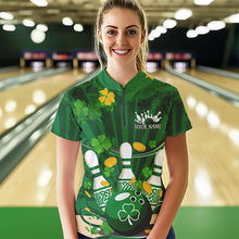 Load image into Gallery viewer, Custom Green St Patrick&#39;S Day Womens Bowling Quarter-Zip Shirts, Celtic Team Bowling Outfit IPHW8375