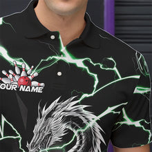 Load image into Gallery viewer, Custom Black And Green Thunder Lightning Dragon Bowling Team Polo Shirts For Men IPHW8555