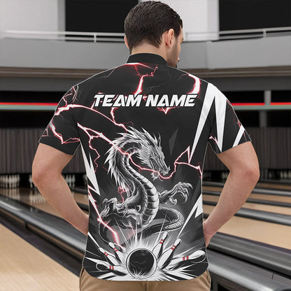 Custom Black And Red Thunder Lightning Dragon Bowling Team Quarter-Zip Shirts For Men IPHW8556