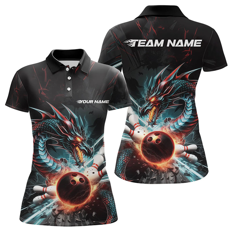 Custom Dragon Bowling Team Polo Shirt For Women, Dragon Bowling League Shirt Bowlers Outfit IPHW8559