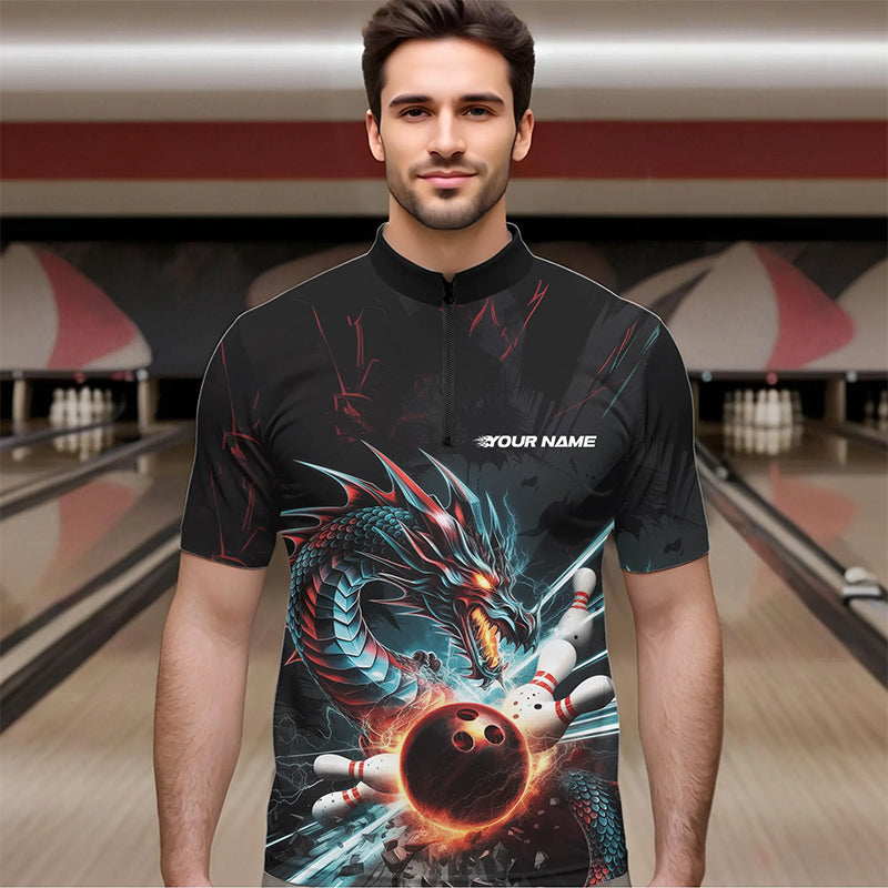 Custom Dragon Bowling Team Quarter-Zip Shirts For Men, Dragon Bowling League Shirt Bowlers Outfit IPHW8559
