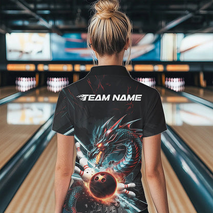 Custom Dragon Bowling Team Womens Quarter-Zip Shirts, Dragon Bowling League Shirt IPHW8559