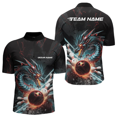 Custom Dragon Bowling Team Quarter-Zip Shirts For Men, Dragon Bowling League Shirt Bowlers Outfit IPHW8559