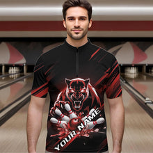 Load image into Gallery viewer, Custom Black And Red Panther Bowling Quarter-Zip Shirts For Men, Bowling Team Uniform IPHW8564