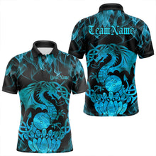 Load image into Gallery viewer, Custom Blue Fire Flame Viking Dragon Bowling Polo Team Shirts For Men, Celtic Bowling Shirt IPHW8874