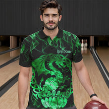 Load image into Gallery viewer, Custom Green Fire Flame Viking Dragon Bowling Men Polo Team Shirts, Celtic Bowling Shirts IPHW8875