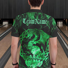 Load image into Gallery viewer, Custom Green Fire Flame Viking Dragon Bowling Men Polo Team Shirts, Celtic Bowling Shirts IPHW8875