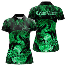 Load image into Gallery viewer, Custom Green Fire Flame Viking Dragon Bowling Women Polo Team Shirts, Celtic Bowling Shirts IPHW8875