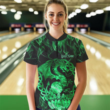 Load image into Gallery viewer, Custom Green Fire Viking Dragon Bowling Women Quarter-Zip Team Shirt, Celtic Bowling Shirts IPHW8875