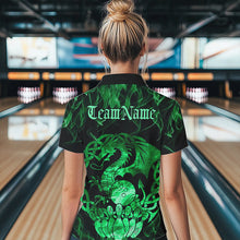 Load image into Gallery viewer, Custom Green Fire Viking Dragon Bowling Women Quarter-Zip Team Shirt, Celtic Bowling Shirts IPHW8875