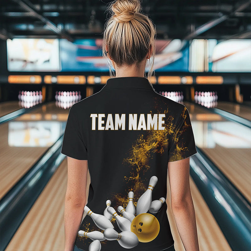 Custom Yellow Bowling Women Quarter-Zip Shirts Bowling Team Jerseys Bowling League Shirts IPHW8882