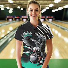 Load image into Gallery viewer, Custom Black And Blue Eagle Bowling Jerseys, Bowling Team Women Polo Shirts Bowlers Outfits IPHW8887