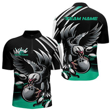 Load image into Gallery viewer, Custom Black And Blue Eagle Bowling Jerseys, Bowling Team Men Quarter-Zip Shirts Bowlers Outfits IPHW8887