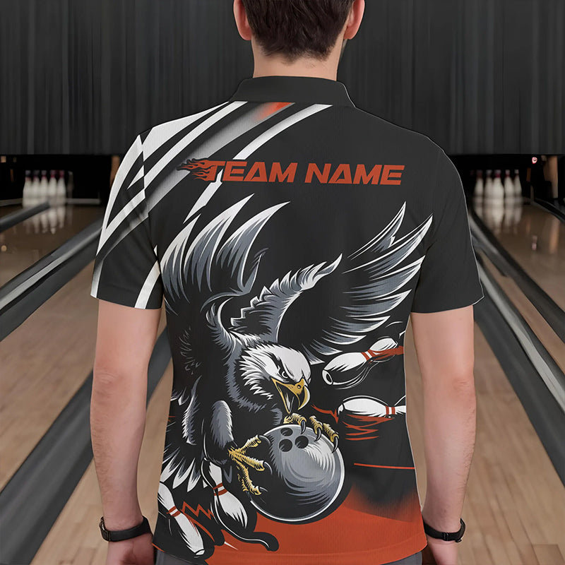 Custom Black And Orange Eagle Bowling Jerseys, Bowling Team Men Polo Shirts Bowlers Outfits IPHW8888