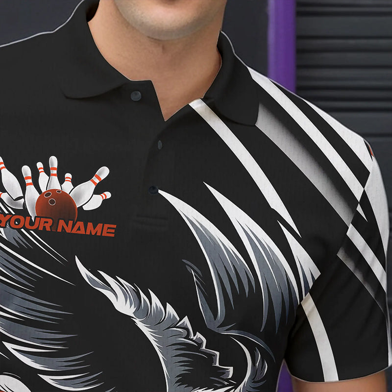 Custom Black And Orange Eagle Bowling Jerseys, Bowling Team Men Polo Shirts Bowlers Outfits IPHW8888