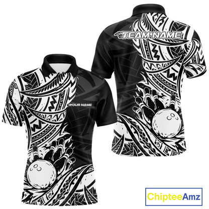 Custom Black And White Maori Style Koru Spiral Tribal Men Bowling Polo Team Shirt IPHW10955